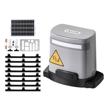VEVOR Solar Sliding Gate Opener, 280W Electric Gate Opener for Doors up to 65.6ft 1799lbs, Gear Track Rolling Fence Door Motor with Infrared Sensor & 2 Remote Controls, Driveway Gates Opening System