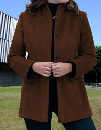 LIZALIG Women's Stand Collar Pea Coat Winter Long Sleeve Wool Blend Short Jackets Single Breasted Blazer Coat Outwear - color: Brown, size: 3X-Large