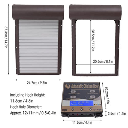 Automatic Solar Powered Chicken Coop Door with Light Sensing and Timer, Metal Iron Auto Chicken House Protection Door for Duck Goose, Remote Control, with LED Clear Dosplay (Brown)