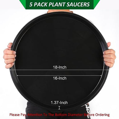 PATIKIL 5 Pack Plastic Plant Saucer, 18 Inch Plant Tray for Pots Round Plant Dish Plant Drip Trays Water Tray for Indoors Outdoors Garden, Black - size: 18 Inch