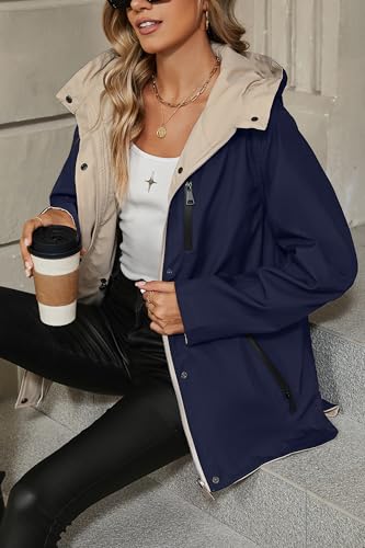 Bellivera Women's Lightweight Coat Windbreaker Zip Up Long Sleeve Jacket Outdoor Raincoat with Hood - color: Blue Windbreaker, size: Medium