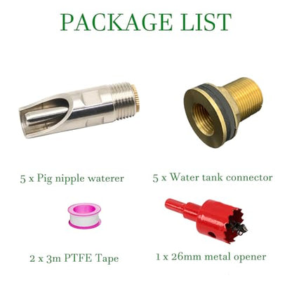 5 Pcs Pig Nipple Waterer for Barrel Kit Stainless Steel Automatic Pig Nipple Drinker Hog Drinker Feeder with Brass Water Tank Connector Kit Hog Water Nipples for Piglets Goat Waterering System