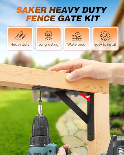 Saker Heavy Duty Gate Brace Kit, Anti-Sag Gate Hardware, Corner Brace for Wooden Fences, Driveways, Doors, Windows (1, Black)