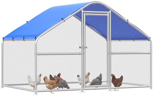 Sino Luban Metal Chicken Coop Run 6.6x6.6ft, Large Chicken Runs for Yard with Waterproof Cover, Outdoor Chicken Pen Chicken Enclosure, Walk-in Poultry Cage with Upgrade wall Support Brace - size: 6.6x6.6 FT - Chicken Wire