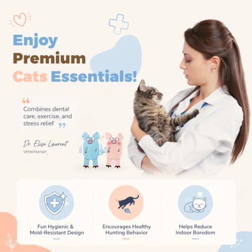 Cat Toys for Indoor Cats, 2 PCS 8000mg A+Natural Catnip Silvervine Crinkle Interactive Cat Toy Pig with Bell Elastic Tail, Baby-Grade Plush Chew Toy for Teeth Cleaning, Cat Kickers for Boredom