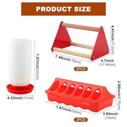 5-Pack Chick Feeder and Waterer, Baby Poultry Starter Set with 2 Feeder Troughs, 1L Waterer & 2 Wooden Perches, Small Chick Brooder Accessories for Chicken, Duck & Quail
