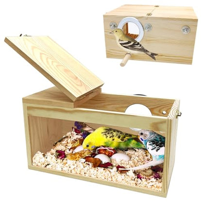 PINVNBY Large Natural Wood Parakeet Nesting Box Budgie Breeding Box Acrylic Bird Nest for Cage Transparent Panoramic for Birds, Parrots, Cockatiels, Lovebirds, Canaries (L: 11.8 x 5.7 x 5.9 inch) - size: L: 11.8 x 5.7 x 5.9 inch