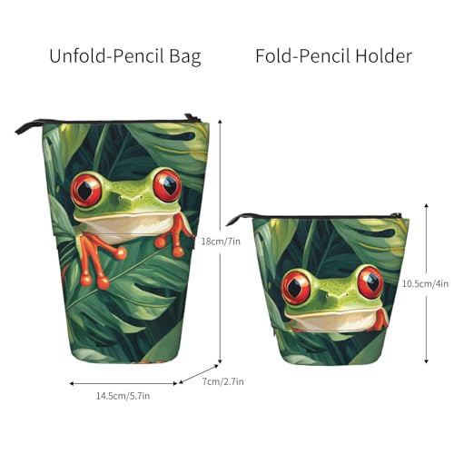 Green Frog Standing Pencil Case Cute Telescopic Stationary Pouch with Zipper Large Capacity Stand up Pen Bag Portable Makeup Holder for School Office Supplies - color: Frog