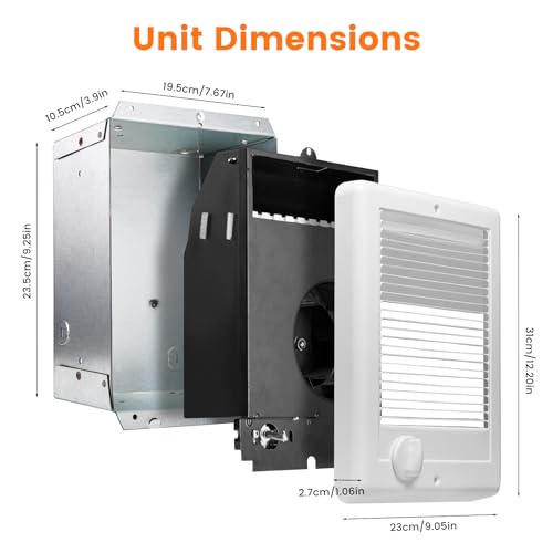 Electric Wall Heater for Indoor Use Complete Unit with Thermostat, Wall Mounted Heaters for Large Room/Garage(Model: CSC101TW, Part: 67508), 3412 BTU, 120 Volt, 1000 Watt, White