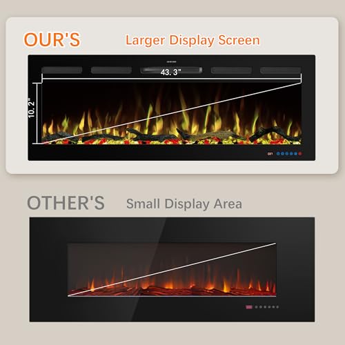 48" APP Electric Fireplace, Wall Mounted & Insert Electric Fireplace, Adjustable Flame Colors, 5 Brightness, 1-9H Timer, Thermostat, 750w/1500w, Balck - size: 48" WiFi