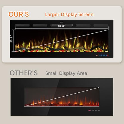 48" APP Electric Fireplace, Wall Mounted & Insert Electric Fireplace, Adjustable Flame Colors, 5 Brightness, 1-9H Timer, Thermostat, 750w/1500w, Balck - size: 48" WiFi