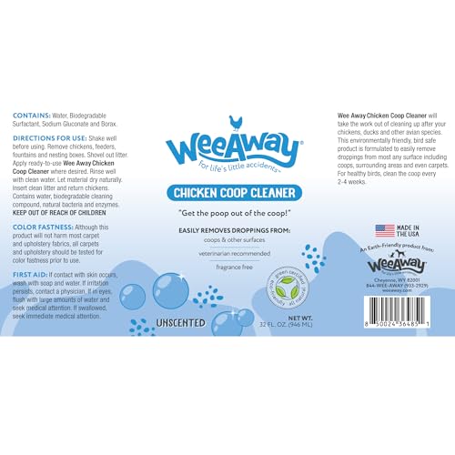 Wee Away Coop Refresher & Droppings Remover for Chickens, Enzyme Cleaner for Bird Poop, Odor Eliminator for Outdoor Chicken Coops, Unscented, 32oz - size: 32 Fl Oz (Pack of 1)