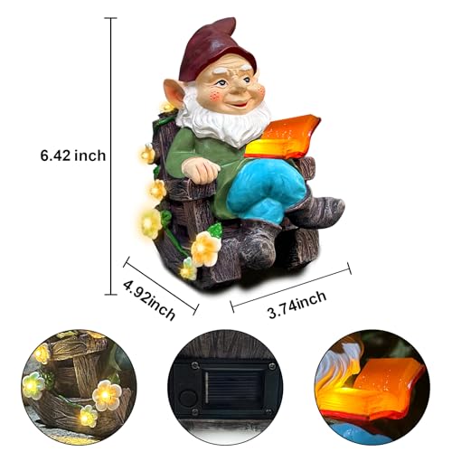 Solar Garden Gnome Statues Outdoor, Fairy Rocking Chair Gnomes Reading Book Succulents Figurines Lights Yard Art Sculpture Home Decor for Outside Patio Balcony Lawn, Unique Loved One Gifts for Mom - style: rocking chair gnome