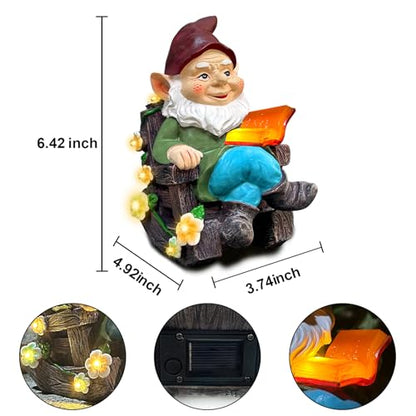 Solar Garden Gnome Statues Outdoor, Fairy Rocking Chair Gnomes Reading Book Succulents Figurines Lights Yard Art Sculpture Home Decor for Outside Patio Balcony Lawn, Unique Loved One Gifts for Mom - style: rocking chair gnome