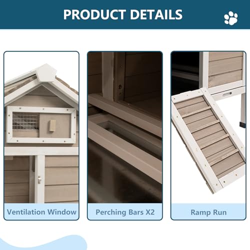 Ketive Chicken Coop Chicken House Outdoor with Removable Trays, Wooden Rabbit Hutch Poultry Cage with Nesting Box, Indoor Hen House Chicken Cage with Ramp for Garden Backyard (36.2"L x 26"W x 38.3"H) - size: 36.2"L x 26"W x 38.3"H