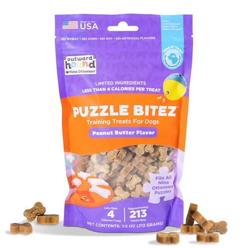 Outward Hound by Nina Ottosson Puzzle Bitez USA Made Dog Treats, Peanut Butter Flavor, Bite-Sized Training Reward and Interactive Puzzle Toy Treats, 7.5oz - size: 7.5 Ounce (Pack of 1), style: Peanut Butter