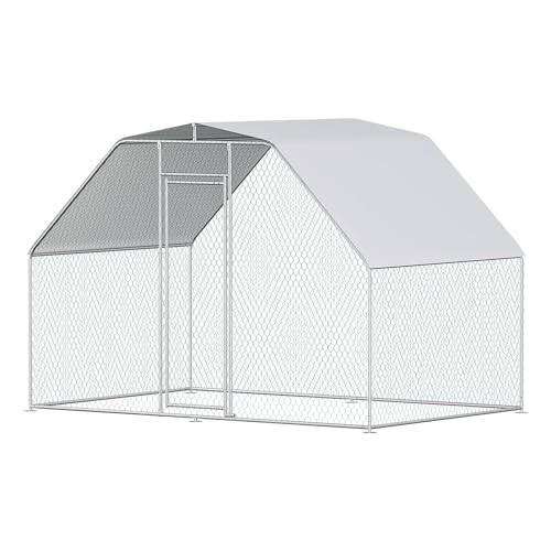 Chicken Coops Large Metal Chicken Coop Walk-in Poultry Cage Chicken Run for 6-10 Chickens Durable Chicken House/cage with Waterproof and Anti-UV Cover - size: 117.6"L x 78.0"W x 81.6"H