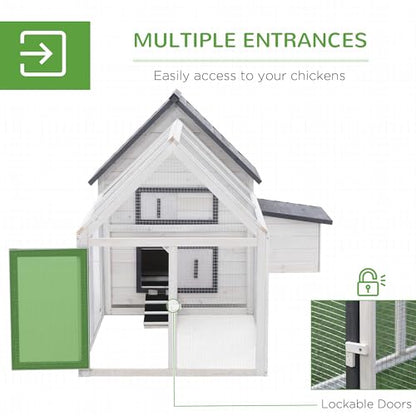 PawHut Grey and White Wooden 0.07-Acre In-Ground Poultry Cage with Nesting Box, Ramp, Run D51-102 - color: Dark Gray