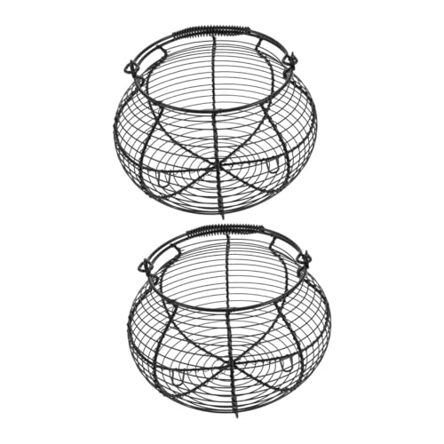 Generic 2pcs Black Metal Wire Egg Gathering Baskets with Handles, Farmhouse Kitchen Storage Bins for Fresh Egg Collection and Countertop Organization