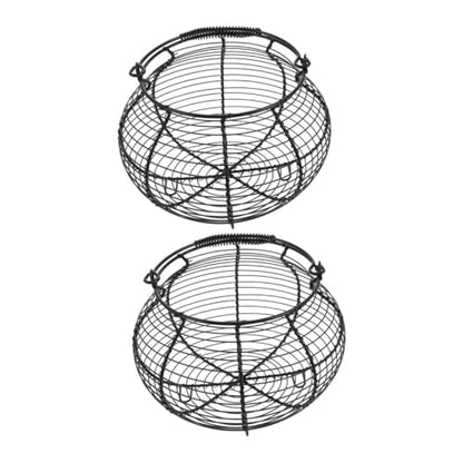Generic 2pcs Black Metal Wire Egg Gathering Baskets with Handles, Farmhouse Kitchen Storage Bins for Fresh Egg Collection and Countertop Organization