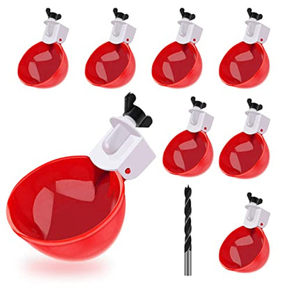 Darcvds Professional Chicken Waterer Cups, 8 Packs Large Chicken Water Feeder, Tee Fittings Poultry Waterer Suitable for Duck, Chicks, Goose, Turkey, Bunny and Bird with Mounting Hole Opener