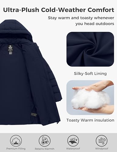 wantdo Women's Puffer Jacket Warm Padded Winter Coat Long Quilted Jacket (Available in Plus Size) - color: Navy Blue, size: Large