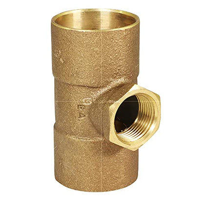 CCFT1213-NL C X C X F Cast Brass Tee Fitting with Solder Cups and Female Threaded Branch, 1-1/2" x 1-1/2" x 3/4" - size: 1-1/2" x 1-1/2" x 3/4"