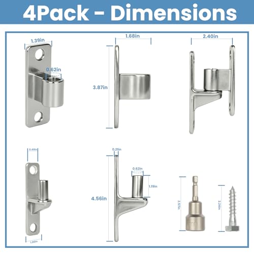 304 Stainless Steel Gate Hinges 4Pack Wall Mount Gate Hinges for Farm Gates Heavy Duty Door Fence Hinges for Wooden Fence, Gate, Concrete, Capacity Up to 600lbs (16Pcs Screws & Nut Driver Included)