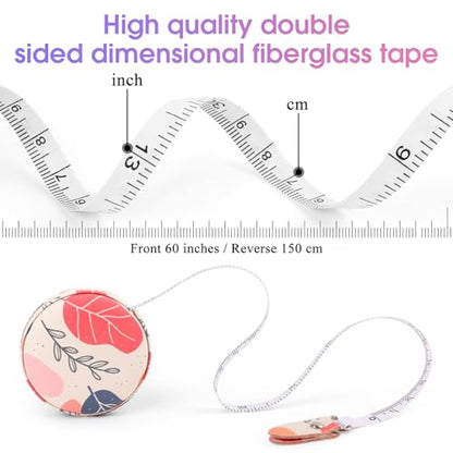 Retractable Mini Tape Measure, Auto-Retract, Premium Leather Tape Measure, Dual-Sided Ruler, Ideal for Fabric Cutting, Body Measurements, and Handicrafts (Bohemian Leaves) - color: Bohemian Leaves
