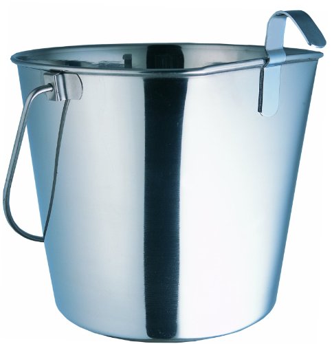 Indipets Heavy Duty Stainless Steel Flat Sided Pail with Hooks - 2 Quart - Lays Flat Against Dog Kennel, Crate or Fence,800107 - size: 2 Quart