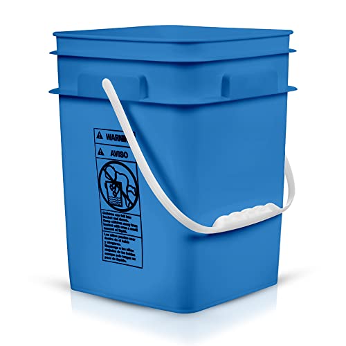 House Naturals 4 Gallon Square Food Grade Bucket Pail with Plastic Handles and Lid (Pack of 3) Made in USA containers (Blue) - color: Blue