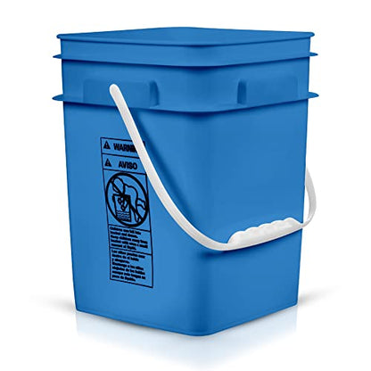 House Naturals 4 Gallon Square Food Grade Bucket Pail with Plastic Handles and Lid (Pack of 3) Made in USA containers (Blue) - color: Blue