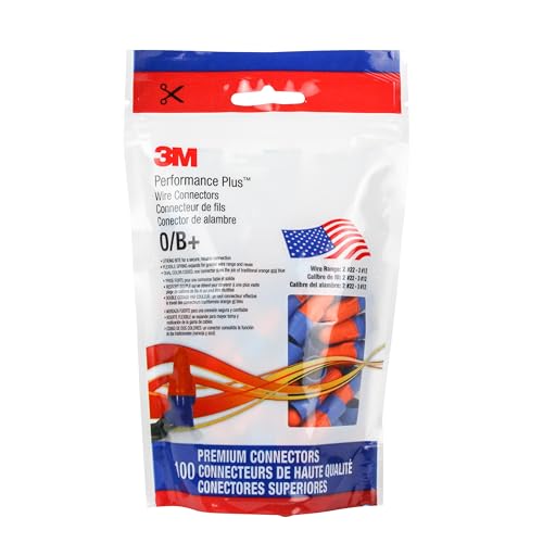 3M Performance Plus Wire Connector, O/B+POUCH, Orange/Blue, Flexible Steel Spring Connectors, Twist On, CSA Certified, UL Listed, Pouch of 100, 22-12 AWG - size: 100 units