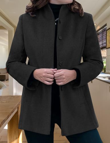 LIZALIG Women's Stand Collar Pea Coat Winter Long Sleeve Wool Blend Short Jackets Single Breasted Blazer Coat Outwear - color: Black, size: 3X-Large