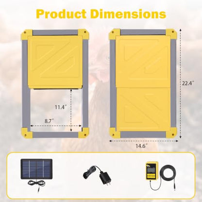 Aivituvin Solar-Powered Automatic Chicken Coop Door with Heating, Weatherproof Auto Opener for Chicken Houses/Duck Runs, Dual Power Modes, Safety Sensor, Easy Installation (Grey)
