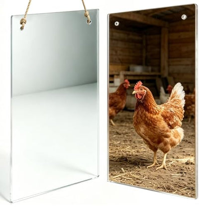 2 Pack Sturdy Mirror for Chicken with Rope, 7.8 X 11.8inch Acrylic Hanging Swing Mirror for Hens, Lightweight & Easy to Clean