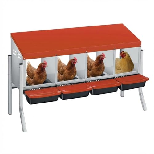 Chicken Nesting Boxes, 4-Hole Wall Mount Roll Away Nest for Easy Cleaning & Egg Collection, Metal Chicken Coop Nest for Hens, for Backyard, Farm, Poultry Coop with Bracket Legs, Orange - color: Orange