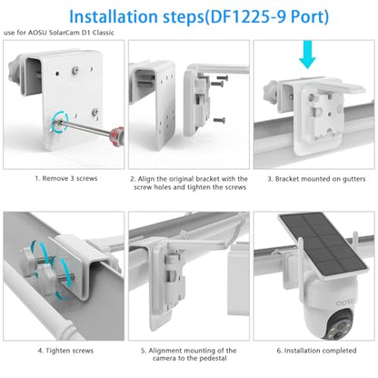 Gutter Mount for AOSU Solar Security Cameras Outdoor Wireless(SolarCam D1 Classic) and ANSQUE Security Cameras Wireless Outdoor (GU01/SA01)（1pack,White）