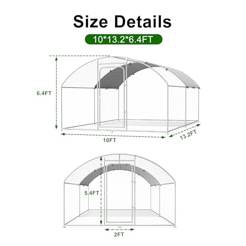 Large Metal Chicken Coop with Waterproof and UV-Resistant Cover, Outdoor Walk-in Cage Hen House for Yard Farm Rabbit Duck Chicken Run Dome Roof (10’ W x 13.2’ L x 6.4’ H) - size: 157.5"L x 118.1"W x 78.0"H
