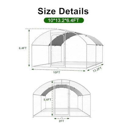 Large Metal Chicken Coop with Waterproof and UV-Resistant Cover, Outdoor Walk-in Cage Hen House for Yard Farm Rabbit Duck Chicken Run Dome Roof (10’ W x 13.2’ L x 6.4’ H) - size: 157.5"L x 118.1"W x 78.0"H