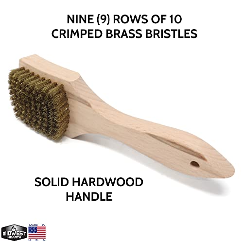 Brass Wire Utility Scrub Brush for Cleaning 9" Hardwood Handle (Made in USA)