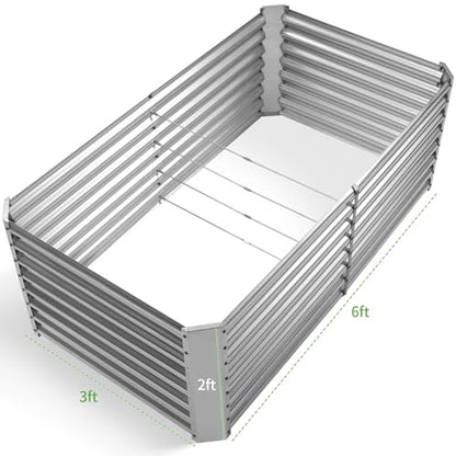 Land Guard 6×3×2 ft Galvanized Metal Raised Garden Bed, 2FT Deep Root Elevated Planter Box Steel Large Vegetable Flower Bed Kit（Silver） - color: 1-silver, size: 6×3×2ft（Rectangular）
