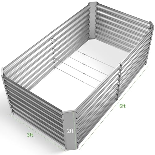 Land Guard 6×3×2 ft Galvanized Metal Raised Garden Bed, 2FT Deep Root Elevated Planter Box Steel Large Vegetable Flower Bed Kit（Silver） - color: 1-silver, size: 6×3×2ft（Rectangular）