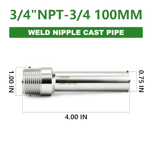 TAISHER 5PCS 304 Stainless Steel Pipe Fittings, 3/4" NPT Male Threaded, 4" Length Weld Nipple Cast Pipe - size: 3/4" NPT x 3/4" OD(4" Length)