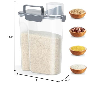 TBMAXS Rice Storage Container 10 Lbs, Airtight Food Dispenser with Large Spout and Cup for Pet Dog Cat Food Storage 7 Lbs - color: Grey-10L