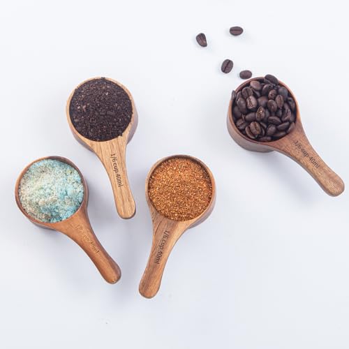 Wood Coffee Scoop-4 Pieces Wooden Scoops for Jars Small Measuring Spoons for Ground Coffee,Tea,Sugar,Seasoning-Multipurpose Wooden Scoop for Jars,Canisters,Bath Salts,Laundry Detergent(Acacia Wood) - color: 4pcs, 1/6cup