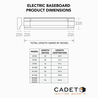 Cadet Manufacturing 09956 240-Volt White Baseboard Hardwire Electric Zone Heater, 1500-Watt, 72-Inch