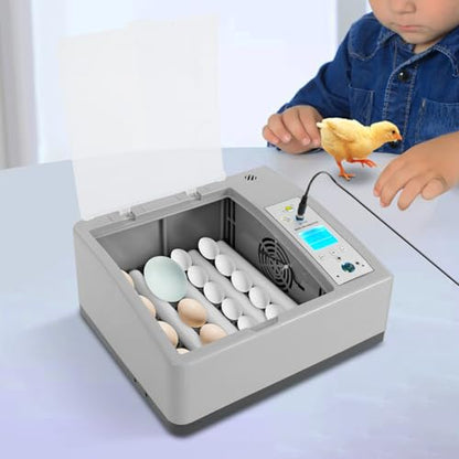 16 PCS Eggs Incubator, Automatic Egg Incubator for Hatching Eggs with Clear Flip Lid, LCD Display & Dual Power, Grey Automatic Egg Turner, Compact Tabletop Incubator for Home & Farm Use - size: 16 PCS