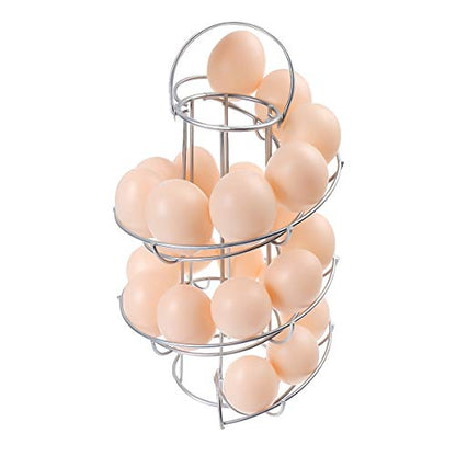 Egg Skelter Deluxe Modern Spiraling Dispenser Rack - Chrome Plated Freestanding Wire Chicken Egg Storage Organizer Display Holder Basket for Countertop Kitchen, Silver - color: Silver