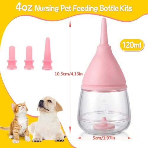 Newborn Puppy Feeding Bottle, 40ml Anti Choking Kitten Baby Bottle for Nursing with 3 Soft Silicone Nipples Reusable Measurement Markings Feeding Kit for Rabbits Guinea Pigs Small Animals